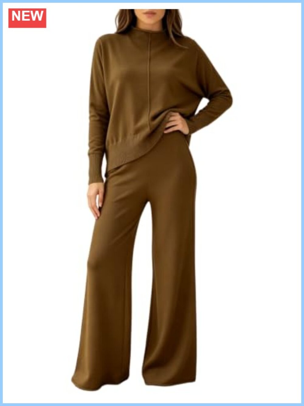 IMCTAH Two Piece Lounge Set Mock Neck Top & Pants Soft Stretch Knit